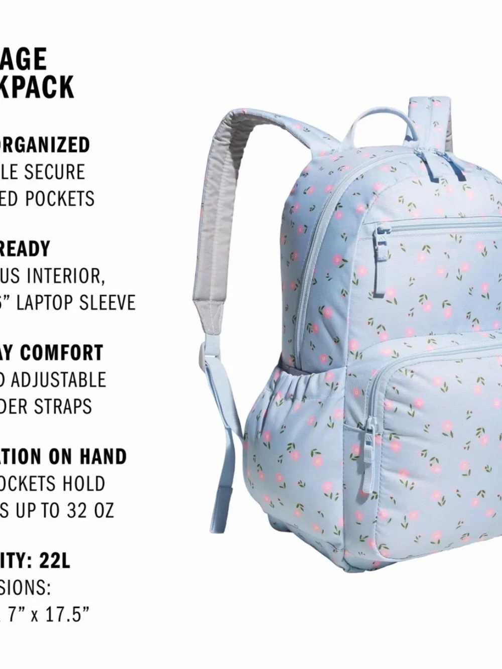 adidas Light Blue Floral Kids Backpack